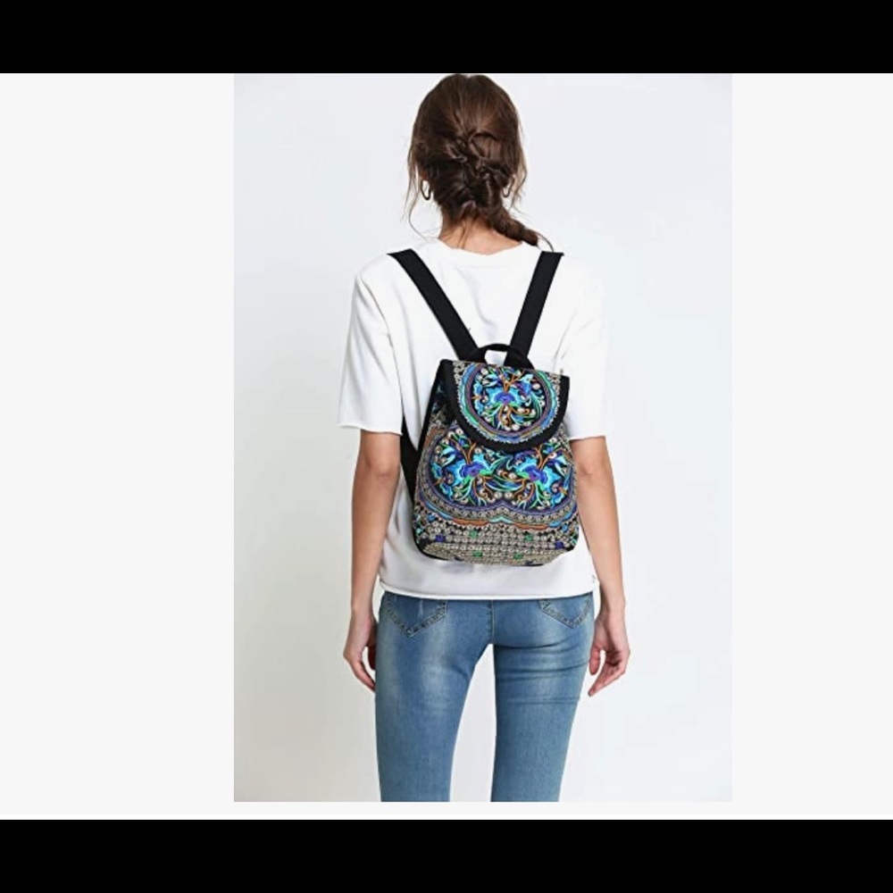 🔥 Handmade Embroidered Backpack for Women, Boho Vintage Cross-body Bag Blue - Picture 2 of 7
